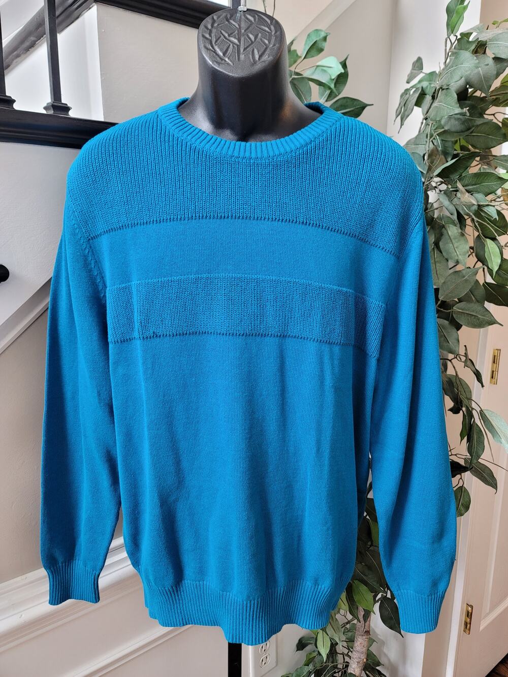 Club Room Sweater Men's Size Large Blue 100% Cotton Crew Neck Long Sleeves